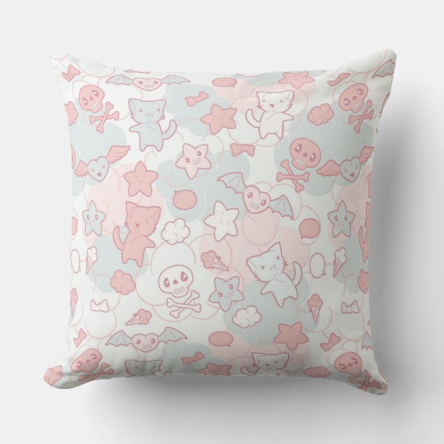 kawaii pattern with doodle throw pillow (Front)