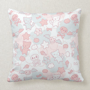 kawaii pattern with doodle throw pillow