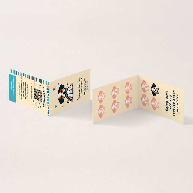 Kawaii Paws Delight dog grooming discount Business Card (Inside and Outside)