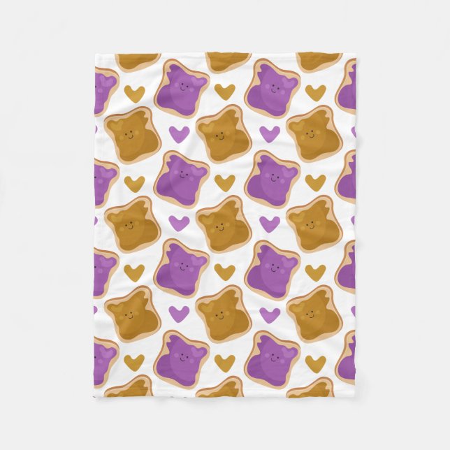 Kawaii PBJ Pattern Fleece Blanket (Front)