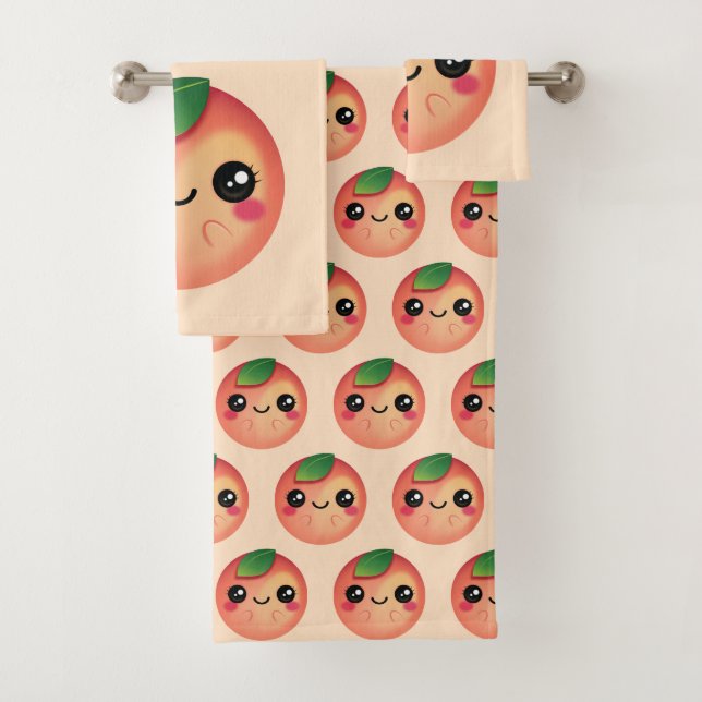 Kawaii Peach Bath Towel Set (Insitu)