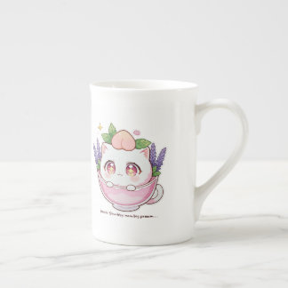 Kawaii Peach Cat en Lavender Teacup Mug