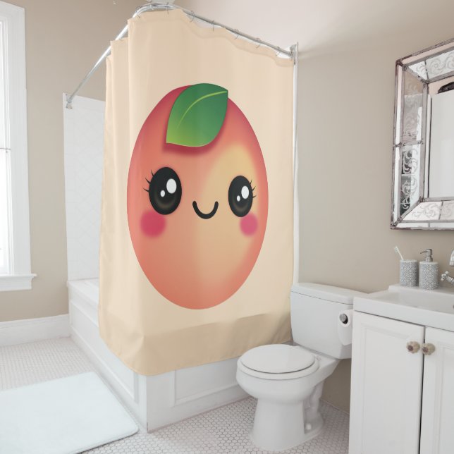 Kawaii Peach Shower Curtain (In Situ)