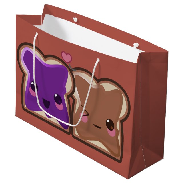 Kawaii Peanut Butter and Jelly Friends Large Gift Bag (Front Angled)