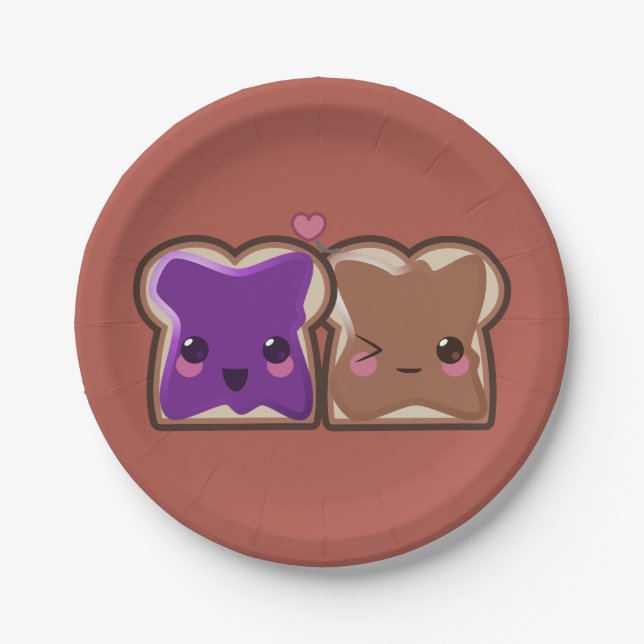 Kawaii Peanut Butter and Jelly Friends Paper Plate (Front)