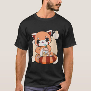 Kawaii Pearl Bubble Tea Red Panda Boba Anime T-Shirt