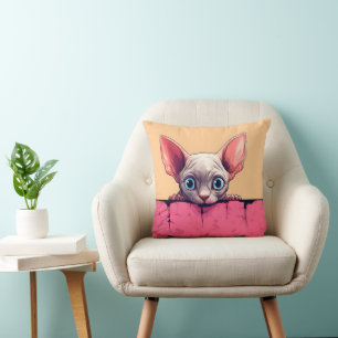 Kawaii Peeking Cute Sphynx Cat Throw Pillow