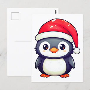 Kawaii Penguin Wearing a Cozy Santa Hat this Xmas! Postcard