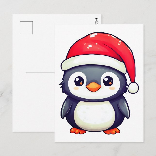Kawaii Penguin Wearing a Cozy Santa Hat this Xmas! Postcard (Front/Back)
