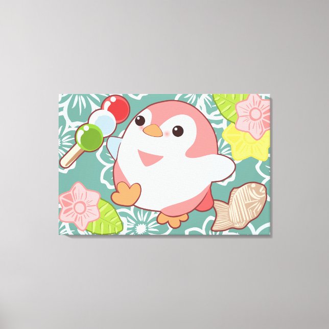 Kawaii Penguins Canvas Print (Front)