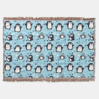 Kawaii Penguins With Winter Snowflakes Seamless Pa Throw Blanket