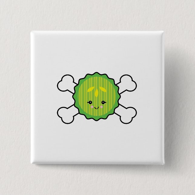 kawaii pickle slice and crossbones design 2 inch square button (Front)