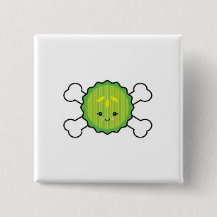 kawaii pickle slice and crossbones design 2 inch square button