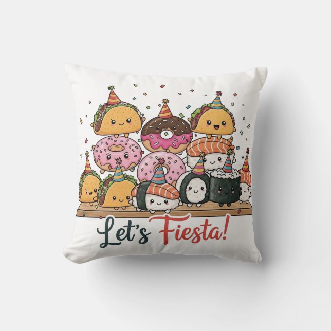 Kawaii Picnic Party Throw Pillow (Front)