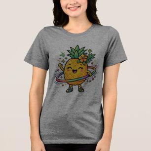 Kawaii Pineapple Hula Hoop Cute Tropical Sticker Tri-Blend Shirt