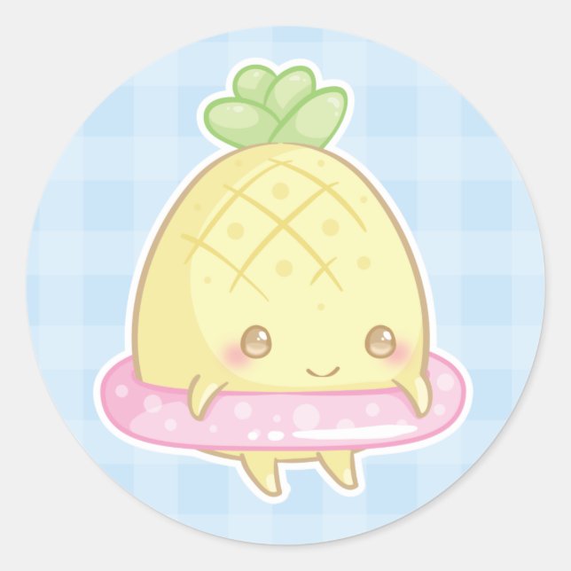 Kawaii Pineapple in Cute Pink Floatie Sticker (Front)