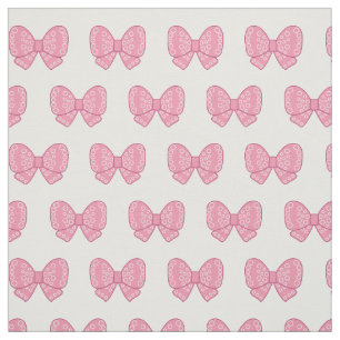 kawaii pink bows on white background fabric