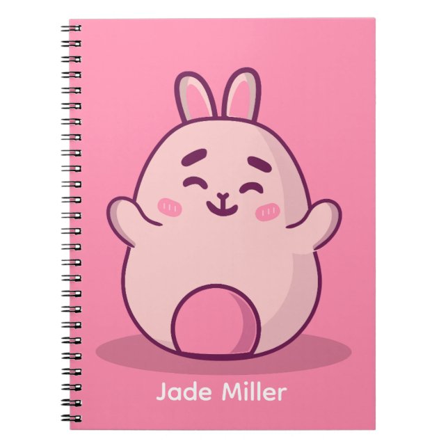 Kawaii Pink Bunny Personalized Name Notebook (Front)