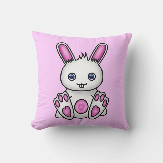 Kawaii Pink Bunny Throw Pillow (Front)