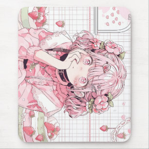 Kawaii Pink Cafe Anime Girl Mouse Pad