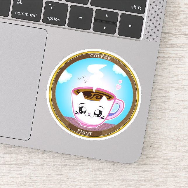 Kawaii pink cat Cup of coffee. Coffee first (Detail)