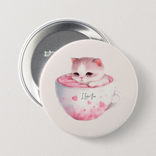 Kawaii Pink Chibi Cat With A Cute Crown 3 Inch Round Button (Front & Back)