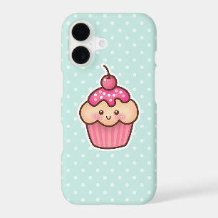 Kawaii Pink Cupcake and Cute Mint Blue Polka Dots