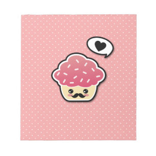 Kawaii Pink Cupcake with a Moustache Notepad