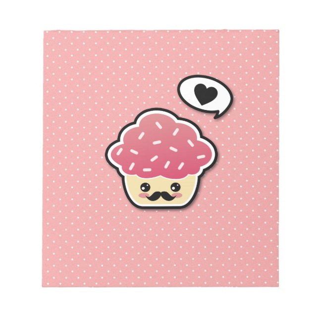 Kawaii Pink Cupcake with a Moustache Notepad (Front)