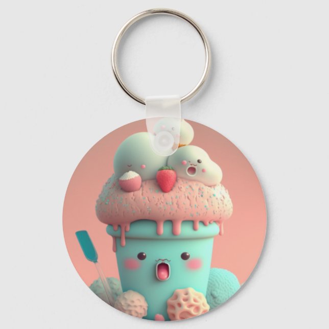 Kawaii pink cute ice cream  notebook keychain (Front)