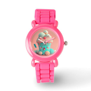 Kawaii pink cute ice cream  notebook watch