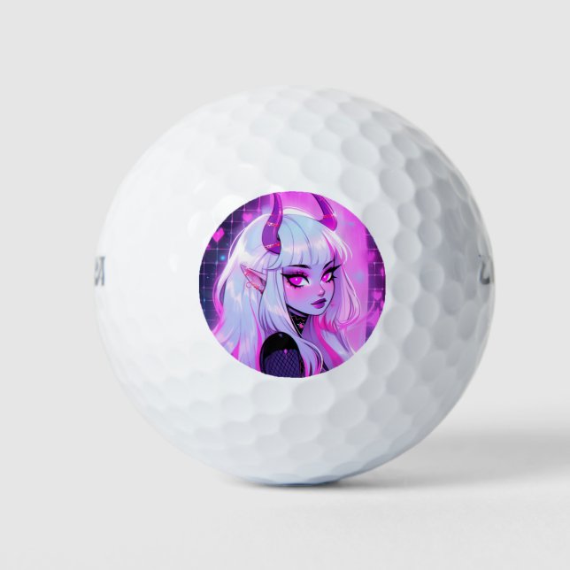 Kawaii Pink Demon Girl Golf Balls (Front)