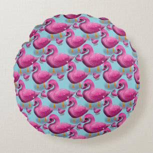Kawaii Pink Duck Pattern – Adorable Aesthetic Maxi Round Pillow