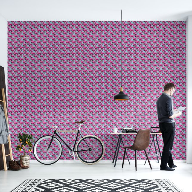 Kawaii Pink Duck Pattern – Adorable Aesthetic Maxi Wallpaper (Living Room)