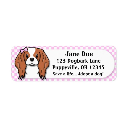 Kawaii Pink Gingham Cavalier King Charles Spaniel Return Address Label