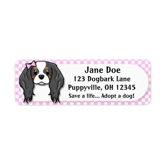 Kawaii Pink Gingham Cavalier King Charles Spaniel Return Address Label