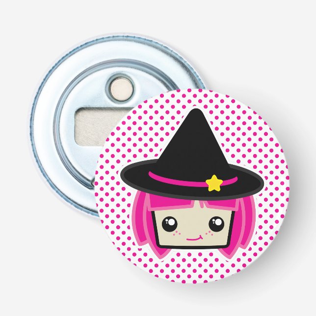 Kawaii Pink Haired Witch Bottle Opener (Front)