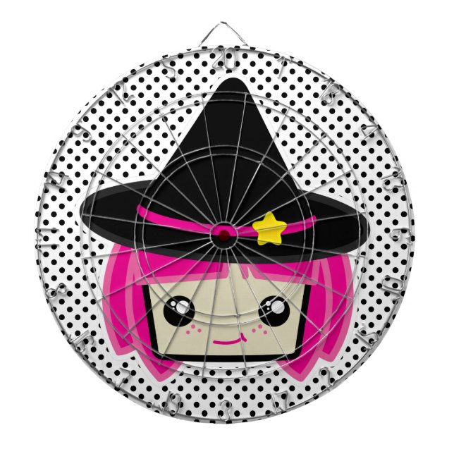 Kawaii Pink Haired Witch Dart Board (Front)