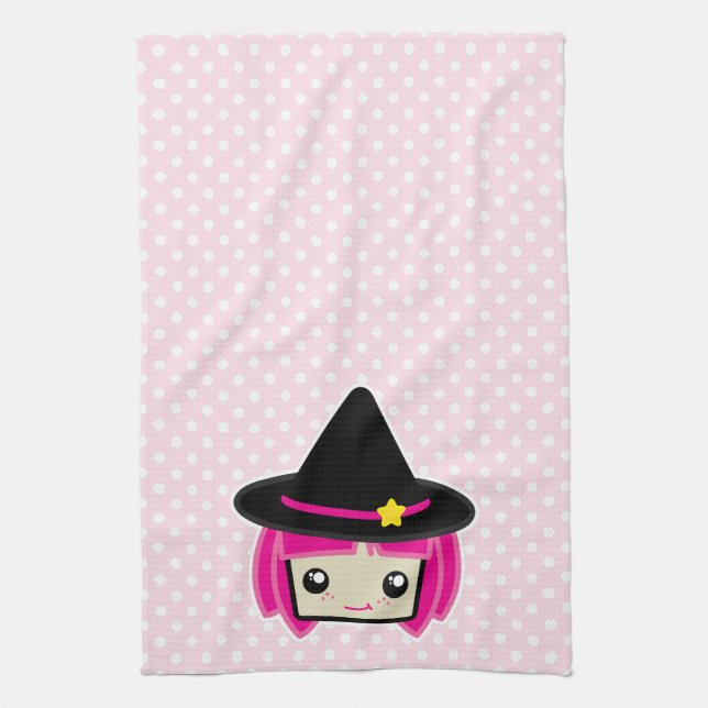 Kawaii Pink Haired Witch Kitchen Towel (Vertical)