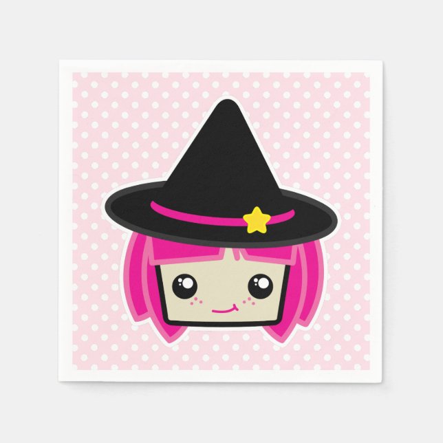 Kawaii Pink Haired Witch Napkins (Front)