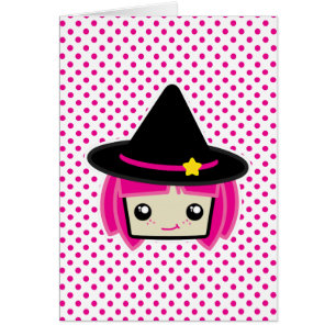 Kawaii Pink Haired Witch Note Card