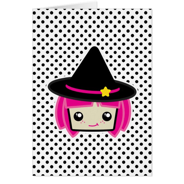 Kawaii Pink Haired Witch Note Card (Front)