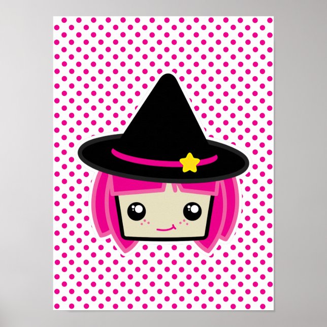 Kawaii Pink Haired Witch Poster Print (Front)