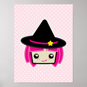 Kawaii Pink Haired Witch Poster Print