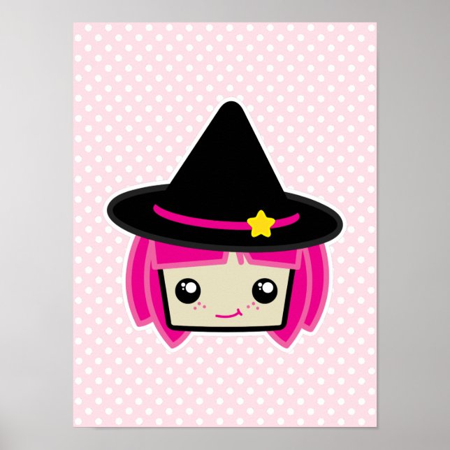 Kawaii Pink Haired Witch Poster Print (Front)
