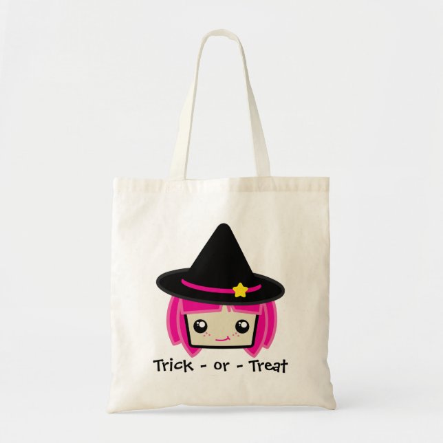 Kawaii Pink Haired Witch Tote Bag (Front)