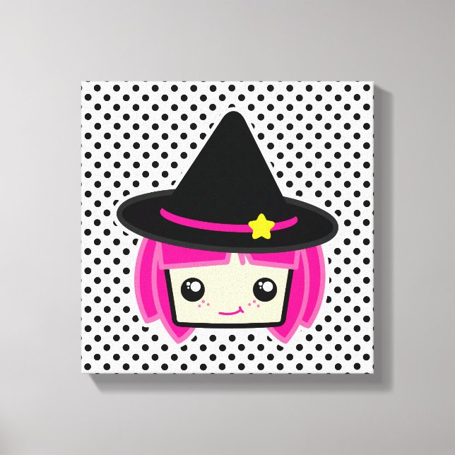 Kawaii Pink Haired Witch Wrapped Canvas (Front)