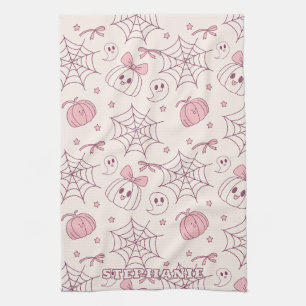 Kawaii Pink Halloween Ghosts & Pumpkin (2) Kitchen Towel