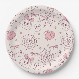 Kawaii Pink Halloween Ghosts & Pumpkin (2) Paper Plate
