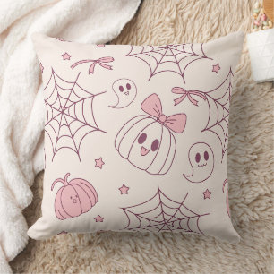 Kawaii Pink Halloween Ghosts & Pumpkin (2) Throw Pillow